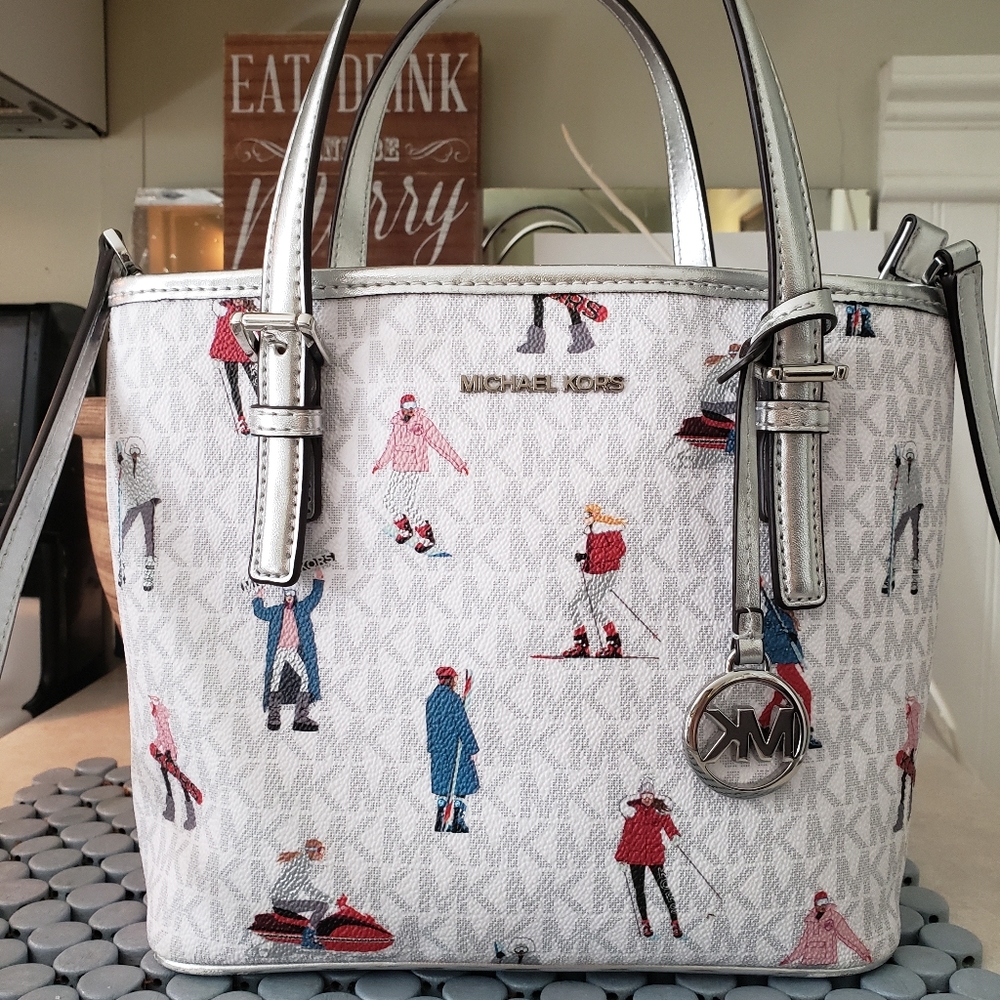 MK Michael Kors White Gray Silver Handbag Bag Purse Good Tags Included